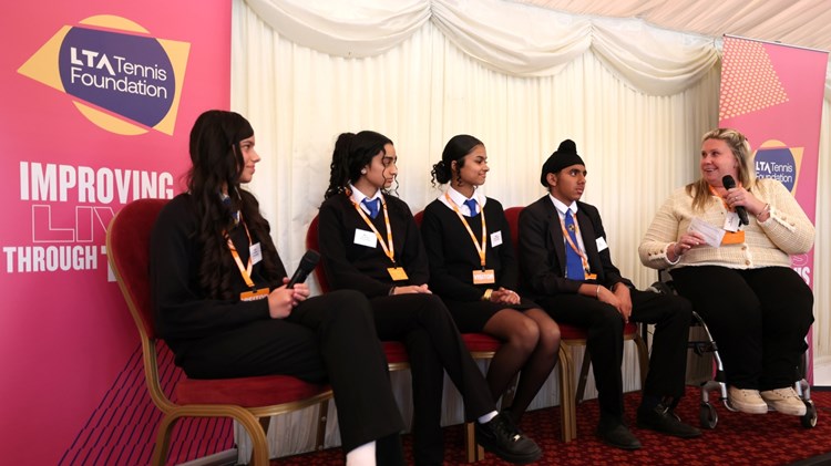 Louise Hunt Skelley at LTA TF Parliament Reception with students from Pioneer Academy