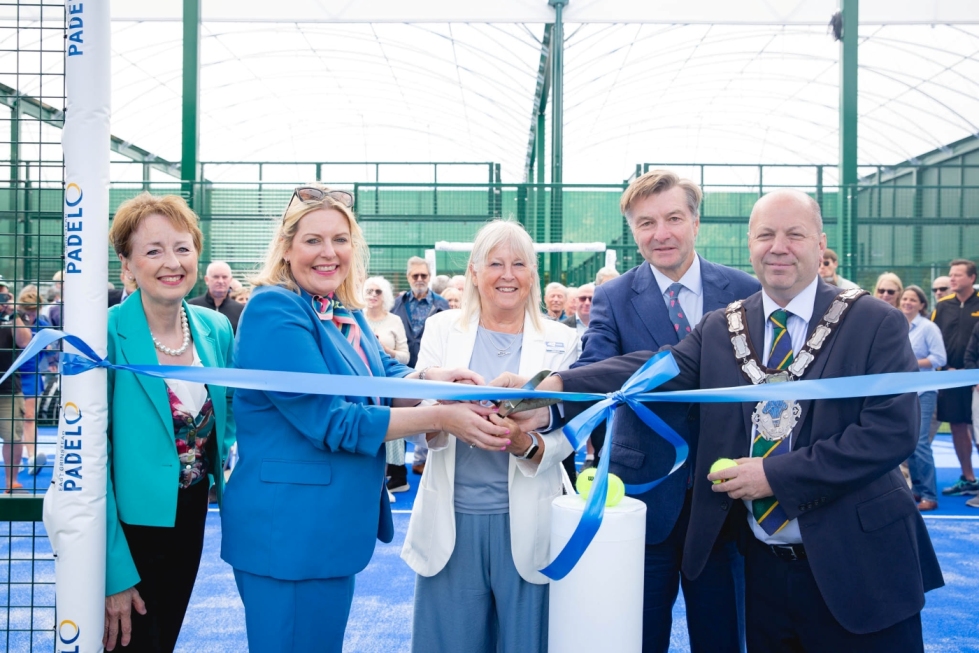 Sandi Procter cutting the ribbon on the padel court