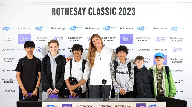 Beatriz Haddad Maia of Brazil speaks in a Q&A session during Day Four of the Rothesay Classic Birmingham at Edgbaston Priory Club on June 20, 2023 in Birmingham