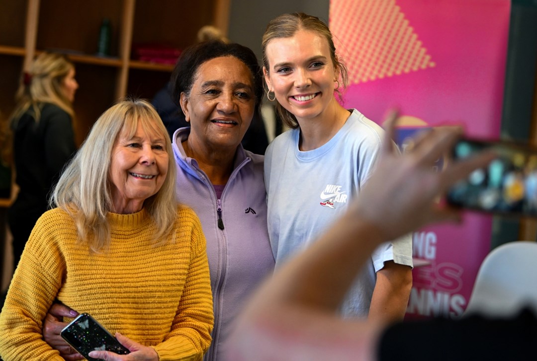 Katie Boulter with two Age UK Walking Tennis participants