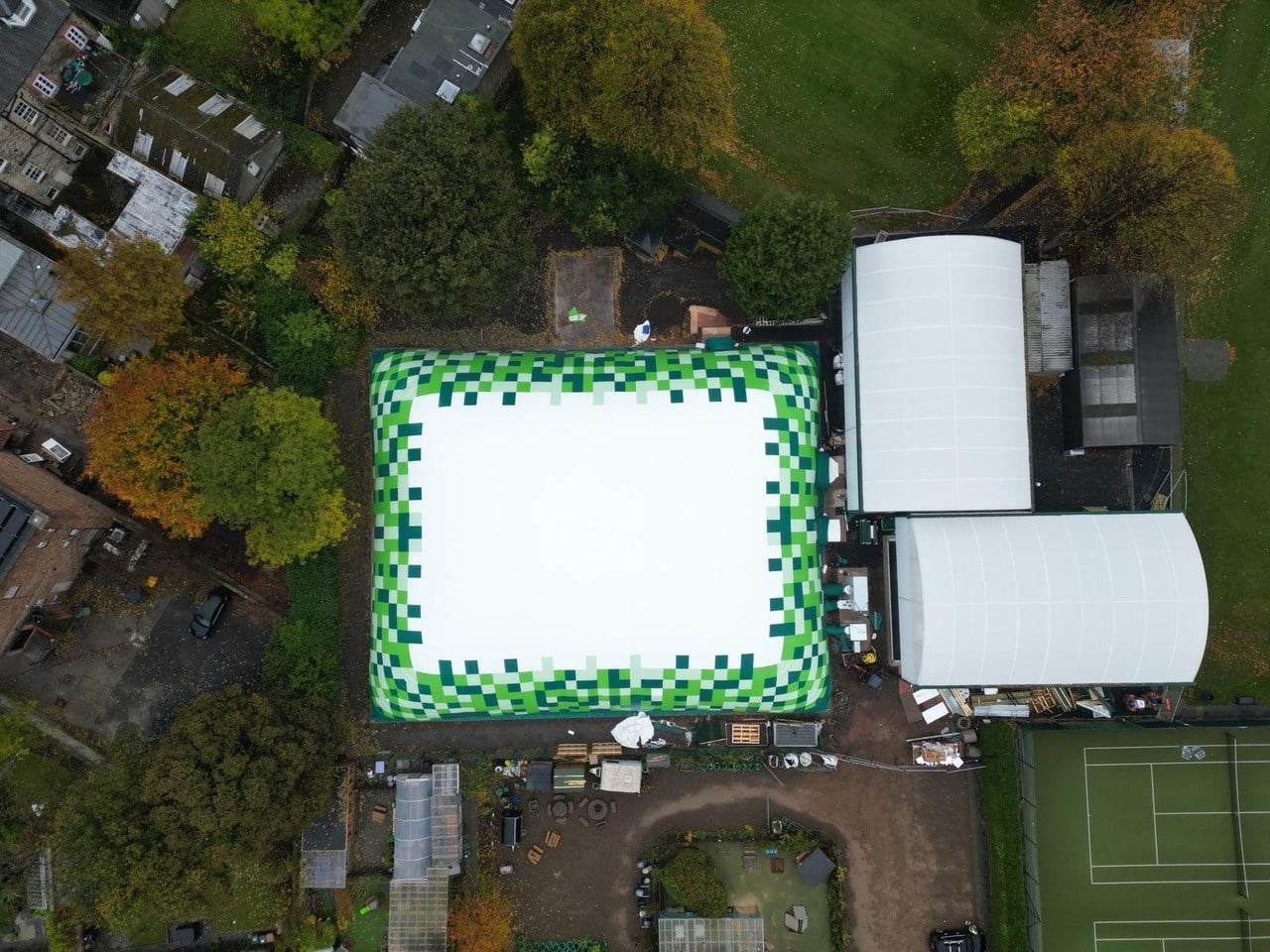 Aerial view of the new courts at The Grange Club