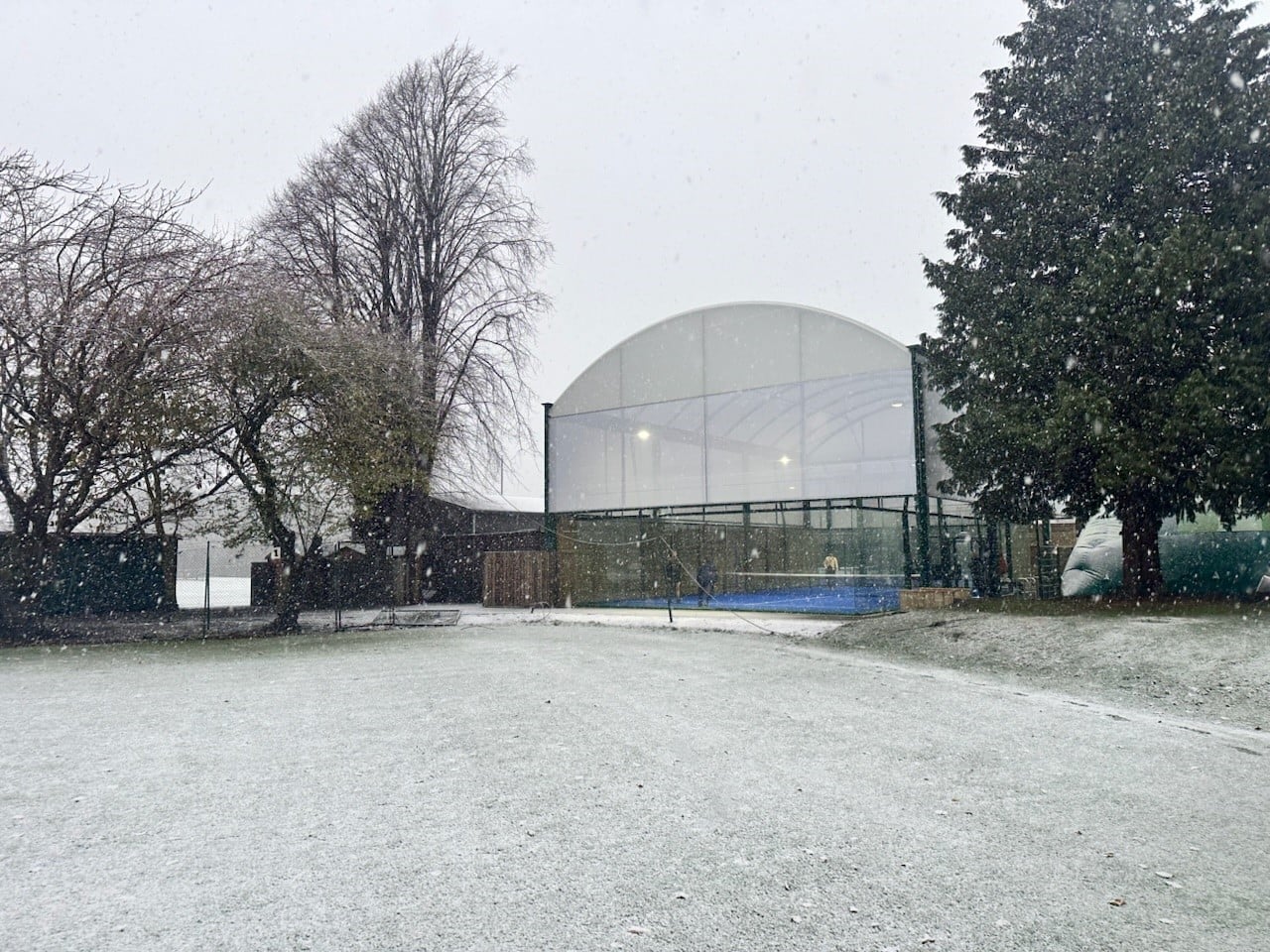 Padel court at The Grange Club in the snow